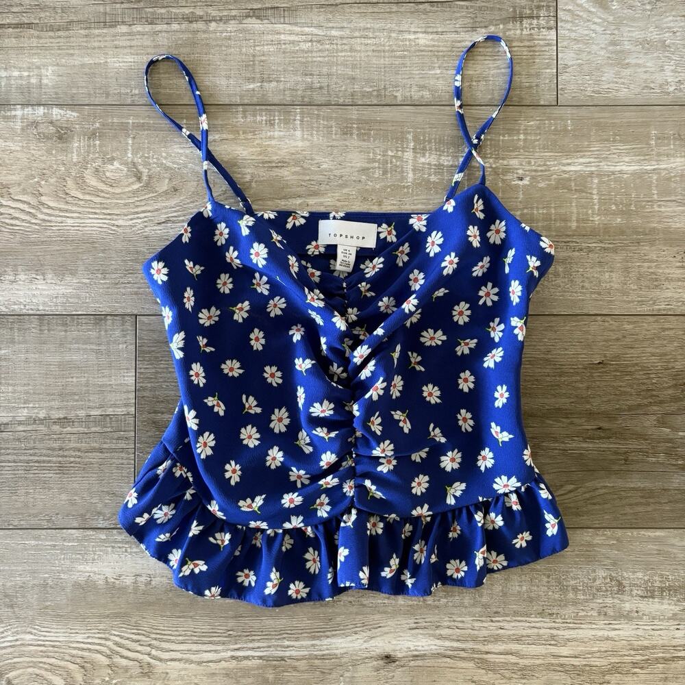 Topshop‎ Blue Daisy Cropped Camisole Size 2 NWT Coquette Romantic Cottagecore
